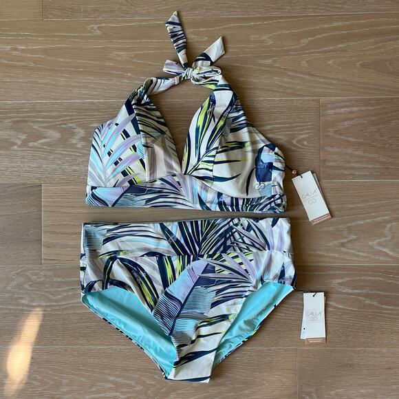 CALIA 2 pc Bikini Wide Band Bottoms & Halter Top Swimsuit 1X/2X NWT - Picture 1 of 9